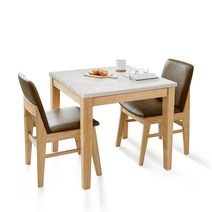 [dy502인식탁] 라로퍼니처 루아 800 천연 대리석 2인 식탁 세트 원목 테이블, 식탁+의자2