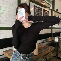 허니데일 여자 긴팔 크롭 헨리넥티셔츠 슬림핏