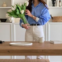 옷자락 여성 스트라이프 봄와이셔츠 루즈핏 블루 커프스 남방