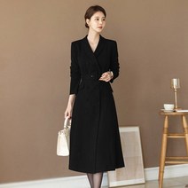 시크라인 숄카라 더블버튼 벨트셋트 A라인 코트형 원피스