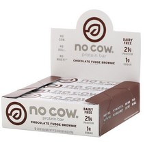 No Cow 노카우 단백질 프로틴 바 초콜렛 퍼지 브라우지 12개입 각 2.12oz 60g, 초콜릿 퍼지 브라우지 12개입, 1 PACKAGE