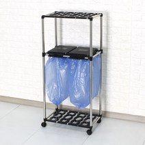 분리수거함 2P 2단 휴지통 재활용 쓰레기통, 블랙
