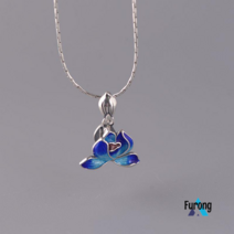 Furong S925 스털링 실버 레트로 중국 수제 로터스 펜던트 버클