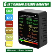 미세먼지측정기 공기질측정기 초미세먼지측정기 6 in 1 pm2.5 pm10 hcho tvoc co co2 다기능 대기 질 감지기 co 이산화탄소 포름 알데히드 모니터 lcd, 6 in 1 블랙, 1개