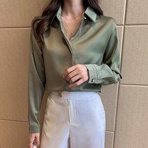 목재 여성 오피 스룩 화이트 긴소매 시폰 정장블라우스