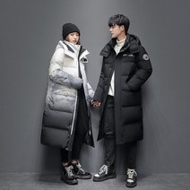 남성 남자 여성 여자 커플 겨울 롱 패딩 고급 점퍼 잠바 다운 오리털 패션 캐주얼 프린트 맵 후드집업