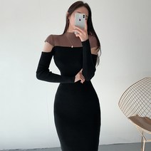 여성 드라마 연예인 갯마을 원피스 시크 하이 칼라 세심한 배색 니트 신민아원피스