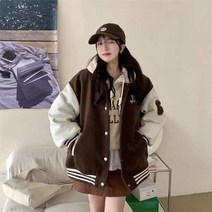 퀼팅자켓 스웨이드 숏 무스탕 겨울 크롭 수 놓은 야구 재킷 여성의 봄과 가을 새로운 유럽과 미국 스타일의 하이 스트리트 패션 캐주얼 커플 재킷