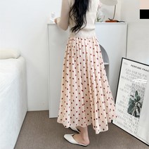[스프링송] 여자 밴딩 봄 나들이 쉬폰 땡땡이 롱 스커트 0909N