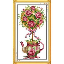 십자수 자수 만들기 magnolia rose flower ball and teapot count 패턴 키트 dmc 11ct 14ct canva print diy 세트 홈 장식, j384, 11ct 인쇄
