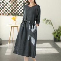 여성 린넨 원피스 오버핏 a라인 캐주얼 여자 봄 여름 가을 반팔 칠부 롱원피스 linen dress women XK0125