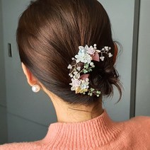 바이진주리본 꼬임 가지 한복 옆꽂이 비녀