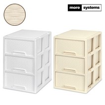 [모아시스템즈] 라탄 와이드 중형 3단 플라스틱 서랍장 일체형 수납장, 색상:화이트