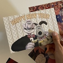 Happy new year 엽서 그림카드 캐릭터 선물 감사 인사, 월레스와 그로밋
