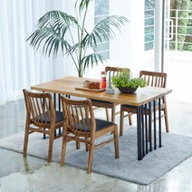 [해찬솔원목이야기] 해찬솔 티크원목 4인용 원목식탁 세트1400A-as/의자포함/4인용식탁, 상판색상:브라운(티크원목색)