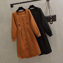 M-4XL 빅사이즈 스퀘어넥 캐주얼 가을 원피스 데일리룩