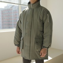 플레이즈 남성용 하이넥 안감배색 벨크로 오버핏 야상 패딩 점퍼