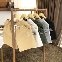 시그니쳐 자수 여성 5부 밴딩 면 트레이닝 반바지