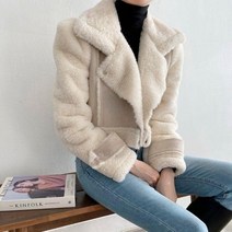 옷자락 여자 무스탕 크롭 라이더 뽀글이 덤블 카라 자켓