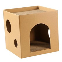 GHSHOP 고양이 골판지 집 은신처 키티 콘도 성 놀이 집 장난감 매트 웃긴, 30x30x30CM, 갈색