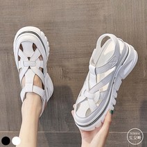 도오빠 여성 가죽 샌들 스트랩 6CM 키높이 신발