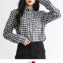 걸스나인 헨리넥 포인트 포켓 깅엄체크 남방