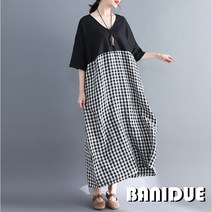 [바니드] 여성의류 린넨 롱원피스 체크무늬 빅사이즈 루즈핏 면마 0338