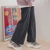 티데일리 와이드 통 니트 슬랙스 여성용 골지 밴딩 팬츠 긴바지
