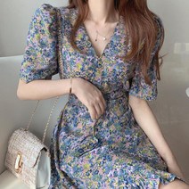 플로랄 우아한 사선 미디 여름 원피스 (JDO0103)