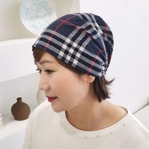 클래식체크 두건 비니 중년여성 반다나 항암비니 데일리 모자