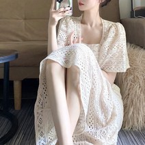 FANSYLI 여성 여름 레이스 롱 원피스 프렌치 슬림 A라인 스커트