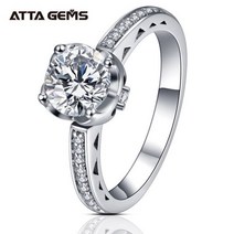 ATTAGEMS-1ct 6.5mm 라운드 컷 D VVS1 모이사나이트 925 실버 반지 다이아몬드 테스트 통과 패션 클로 세팅 여성 여자 친구 선물
