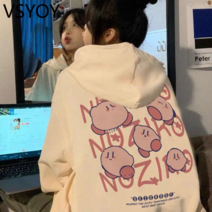 vsyoy 봄과 가을 새로운 후드 스웨트 셔츠 여성 일본 스타일 달콤한 귀여운 인쇄 캐주얼 캠퍼스 스타일 한국 스타일 하이 스트리트 올 매치 탑