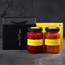 [초코써니 딸기청+오렌지자몽청] 차 선물세트포장 500g 2병 에이드 라떼 수제청 과일청 답례품, ●1kg(베리베리코코청+오렌지자몽청)세트