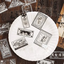 블랙앤화이트 리스 우표 스티커 20장 SET / 동물 꽃 식물 데코 pet재질 조각 스티커, Animal