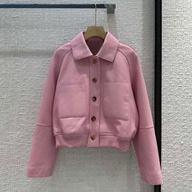 레더 가죽점퍼 벨티드 양가죽 라이더 여성용 턴다운 칼라 긴팔 포켓 패치워크 루즈 가을 리얼 품질