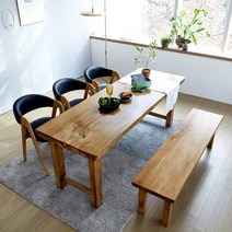 해찬솔 통원목 에코 6인식탁 세트B 2000_tr_도토리색/의자포함/통원목다리/원목식탁/우드슬랩/카페테이블, 도토리색, 비올렛 체어(도토리)
