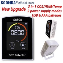 일산화탄소 경보기 새로운 실시간 co2 이산화탄소 감지기 공기 모니터 온실 창고 공기 품질 온도 습도 모니터 co2 센서, 한개옵션1