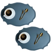 Huvafen 빈티지 북유럽 기름방지 식탁매트 2매, 다크블루