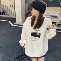 코지 여자 레터링 사진 프린팅 캐주얼 기모 맨투맨