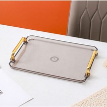 투명 아크릴 사각 원형 트레이 손잡이 쟁반 홈카페 인테리어소품, 사각 트레이, 블랙-대형