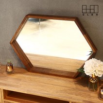 끌레오 멀바우 오크 원목 육각 벽걸이 거울 인테리어 화장대 욕실 매장 카페 CL110, 02_오크 원목