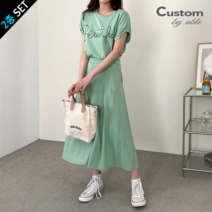 커스텀에이블 뷰티풀 영문 티셔츠 스커트 2종세트_C2304SE028B