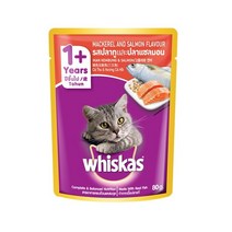 위스카스 파우치 고양이간식 습식사료 고등어와 연어 80g, 단품, 상세페이지 참조