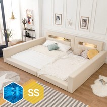 고릴라가구 허그 LED 패밀리침대 [양쪽가드형SS+SS]+양면본넬매트 포함, 딥네이비