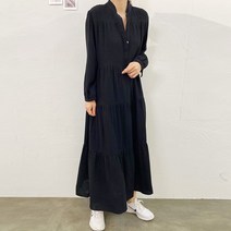 데일리와이 국내제작 여성 A라인 프릴 셔링 캉캉 롱 원피스