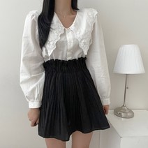 VANANA2 여성 러블리 레이스 빅카라 퍼프 코튼 블라우스