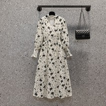 플라워원피스 일찍이 봄 가을 룩 배합 트렌치코트 이너웨어 프렌치 점프슈트 롱 3161376369, 블랙 화이트 2XL