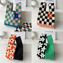 보드미 손가방 니트키치미니백 꽃무늬 체크 토트 여성 가방 핸드백