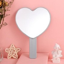 하트거울 심장 모양의 휴대용 화장대 거울 손잡이가 달린 귀여운 작은 미용, gray